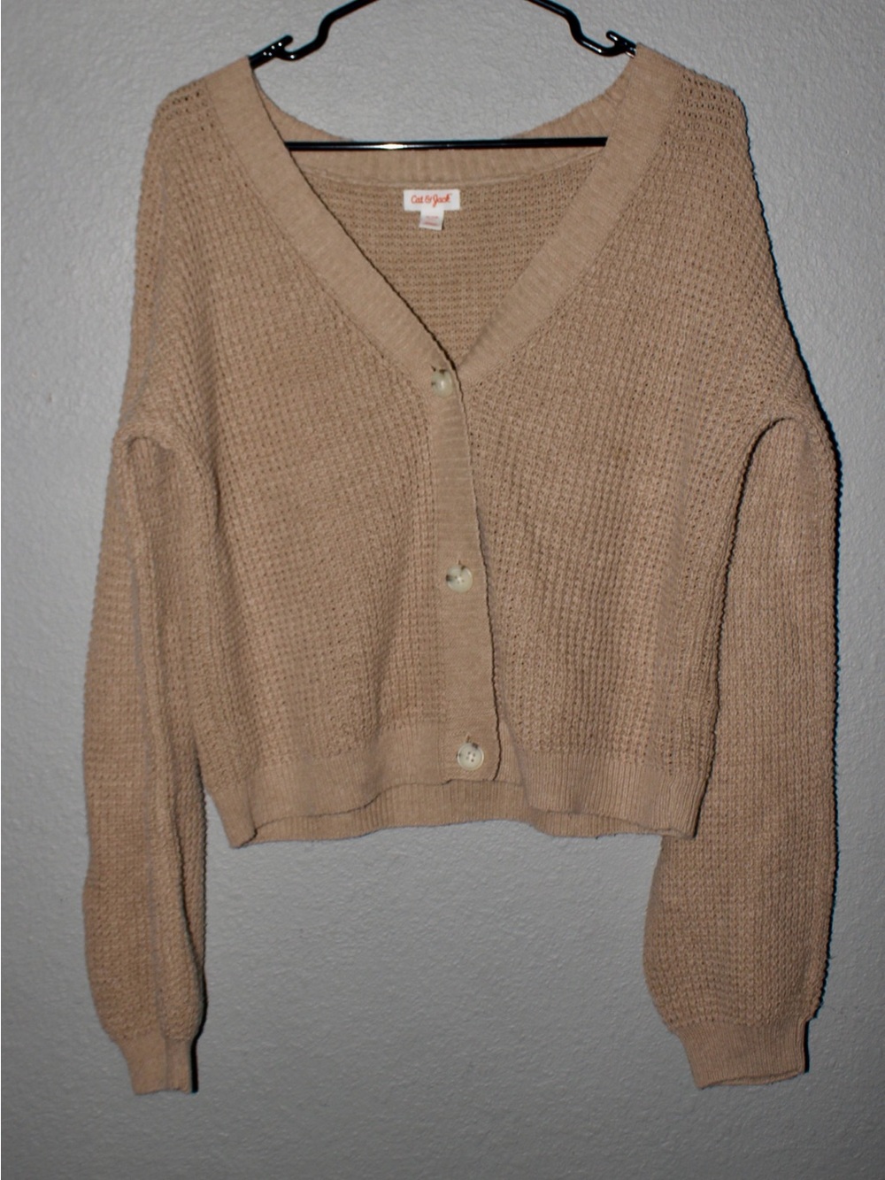 Cat & Jack Tan Cropped V-Neck Button Cardigan